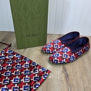 🆕️Gucci Men’s Voyage Satin Red, Blue & White Geometric Slip-On Loafer14